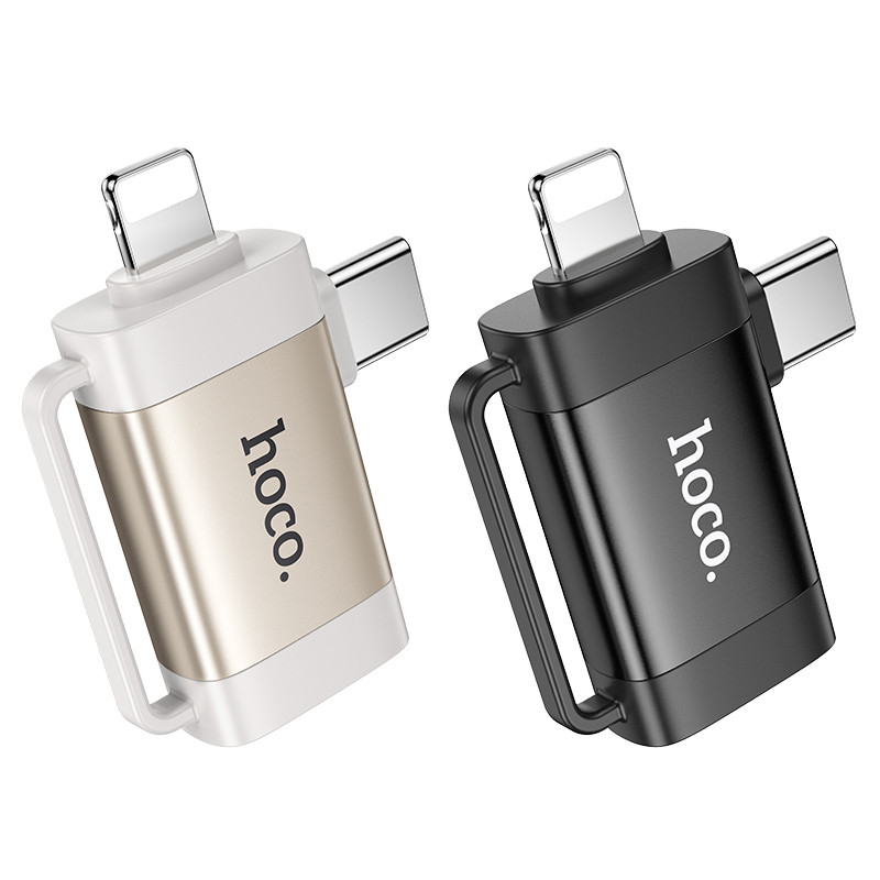 Переходник Hoco UA31F OTG 2in1 Lightning male/Type-C male to USB female, купить оптом с доставкой