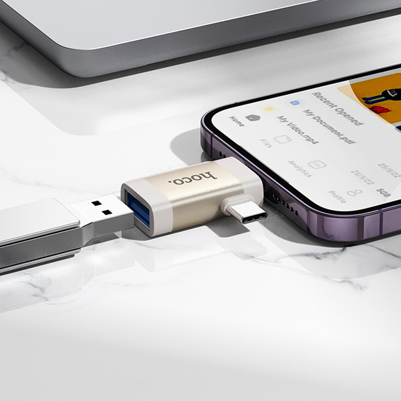Перехідник Hoco UA31F OTG 2in1 Lightning male/Type-C male to USB female на малюнкі №4