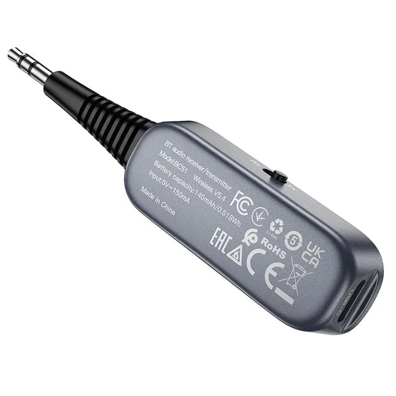Bluetooth аудио ресивер/трансмиттер Borofone BC51 Clear way (AUX 3.5mm), Metal gray 2, купить оптом с доставкой