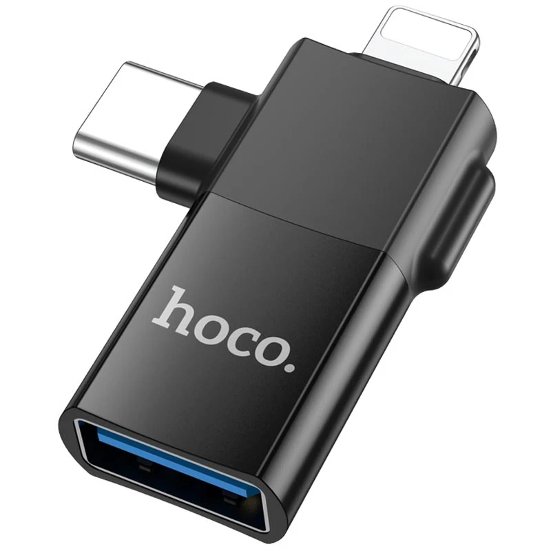 Перехідник Hoco UA17 2in1 Lightning Male/Type-C Male to USB female, купити оптом з доставкою