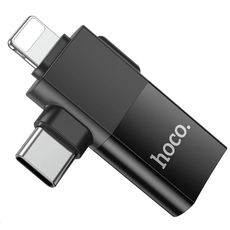 Перехідник Hoco UA17 2in1 Lightning Male/Type-C Male to USB female, Black 2, купити оптом з доставкою