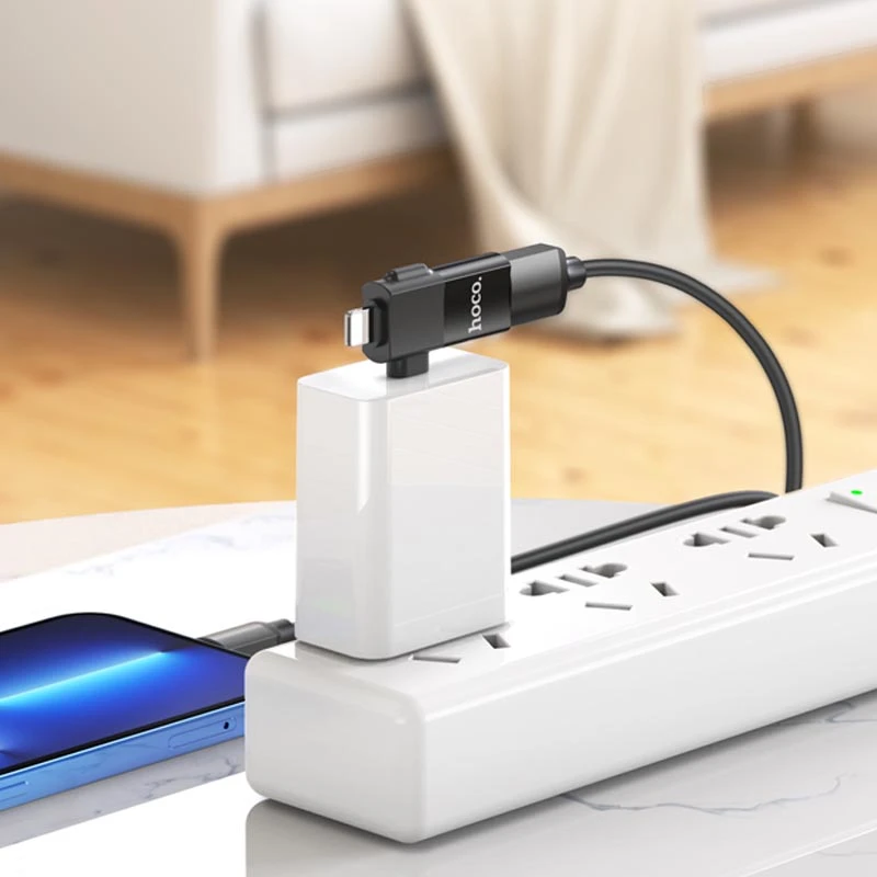 Перехідник Hoco UA17 2in1 Lightning Male/Type-C Male to USB female, Black 4, купити оптом з доставкою