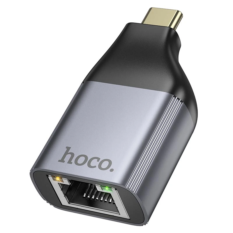 Перехідник Hoco UA35 Type-C to RJ45 100 Mbs, Metal grey, купити оптом з доставкою