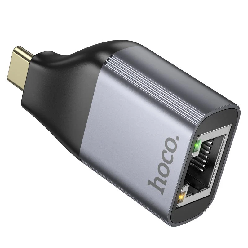 Перехідник Hoco UA35 Type-C to RJ45 100 Mbs, Metal grey 1, купити оптом з доставкою