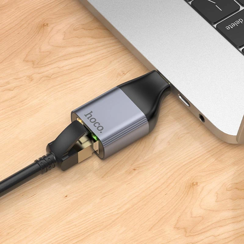 Перехідник Hoco UA35 Type-C to RJ45 100 Mbs, Metal grey 4, купити оптом з доставкою