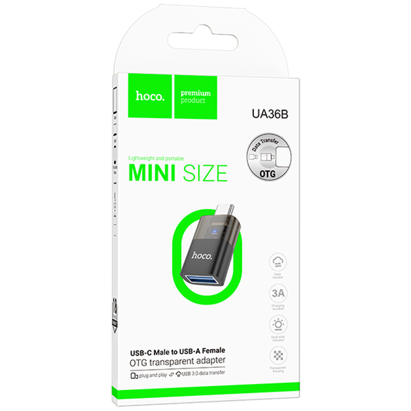 Перехідник Hoco UA36B OTG Type-C male to USB female transparent на малюнкі №2