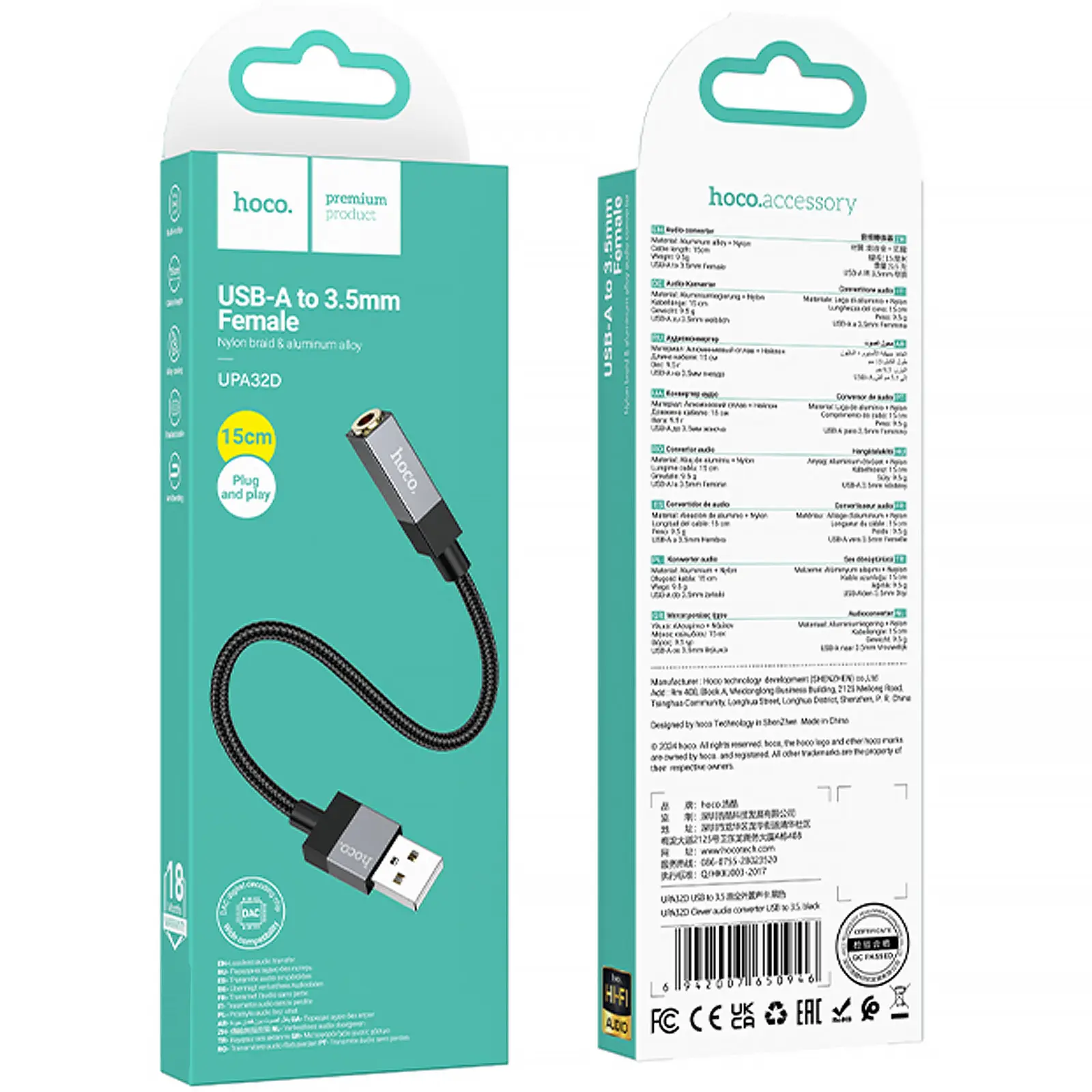 Переходник Hoco UPA32D Clever USB to 3.5mm, Black 1, купить оптом с доставкой