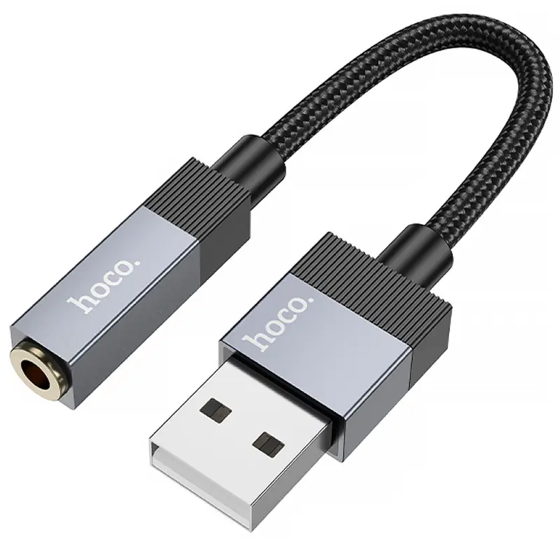 Переходник Hoco UPA32D Clever USB to 3.5mm, Black 2, купить оптом с доставкой