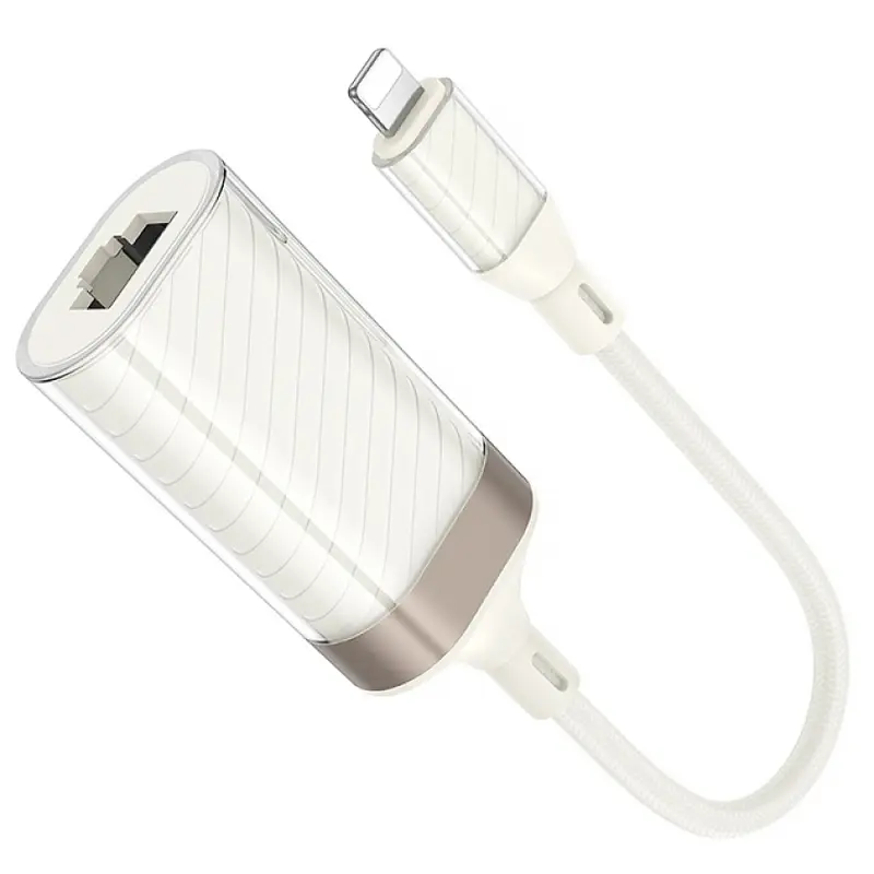 Переходник Hoco UA41A Crystal Lightning to RJ45 100 Mbs (0.15m), Apricot 3, купить оптом с доставкой