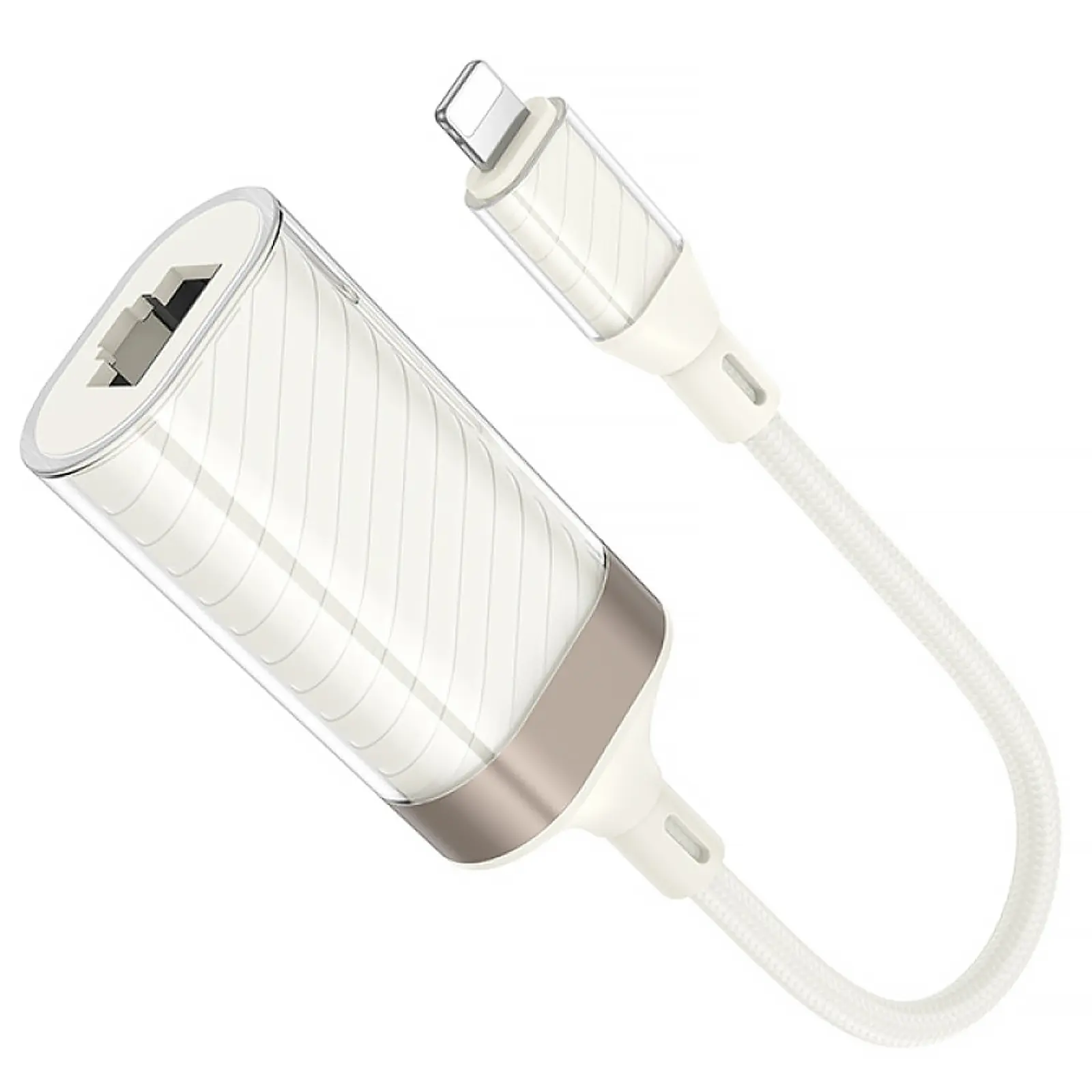 Переходник Hoco UA41A Crystal Lightning to RJ45 100 Mbs (0.15m), Apricot 3, купить оптом с доставкой