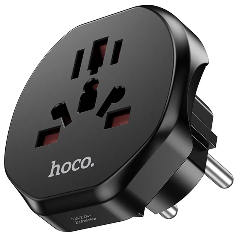 Сетевой универсальный переходник Hoco AC6 3in1 (EU), Black 1, купить оптом с доставкой