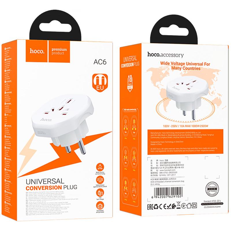 Сетевой універсальний перехідник Hoco AC6 3in1 (EU) на малюнкі №3