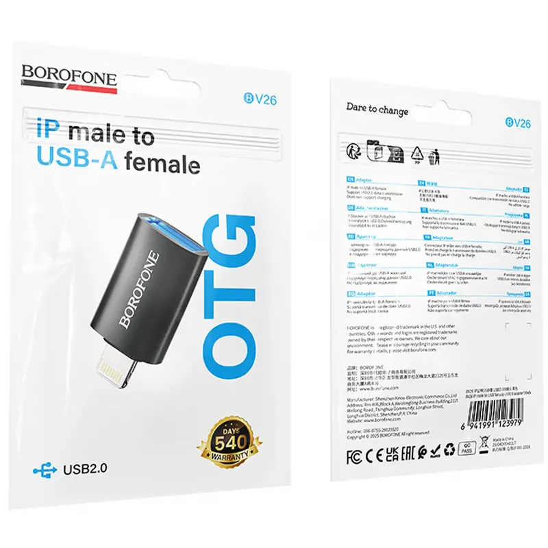 Перехідник Borofone BV26 Lightning Male to USB Female USB2.0, Black 5, купити оптом з доставкою