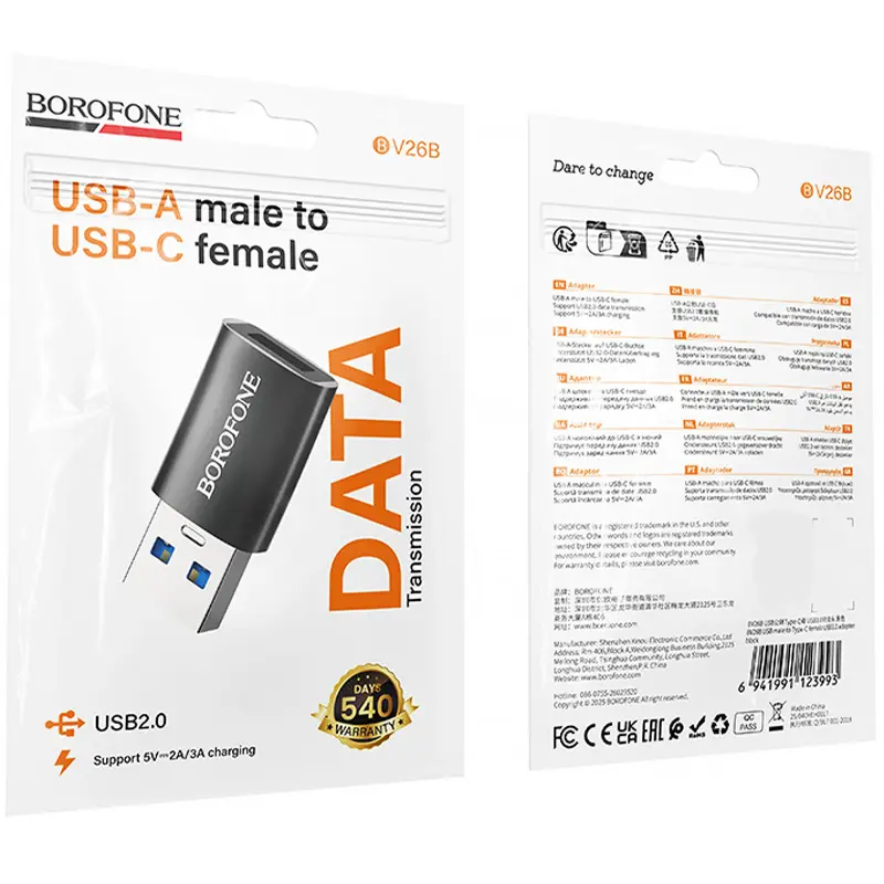 Переходник Borofone BV26B USB Male to Type-C Female USB3.0, Black 5, купить оптом с доставкой