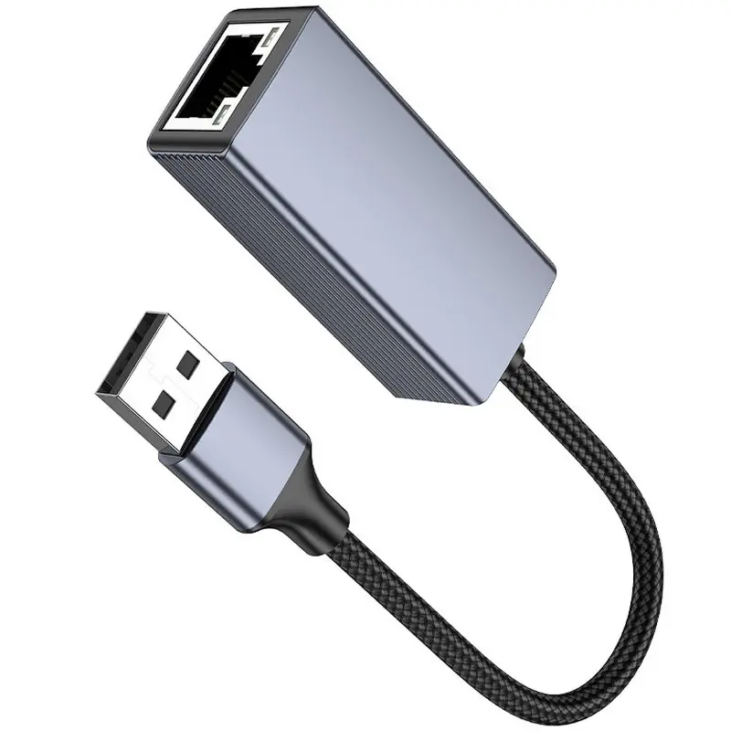 Перехідник Hoco UA37 Portable USB to RJ45 1000 Mbs (0.12m), Metal gray 1, купити оптом з доставкою