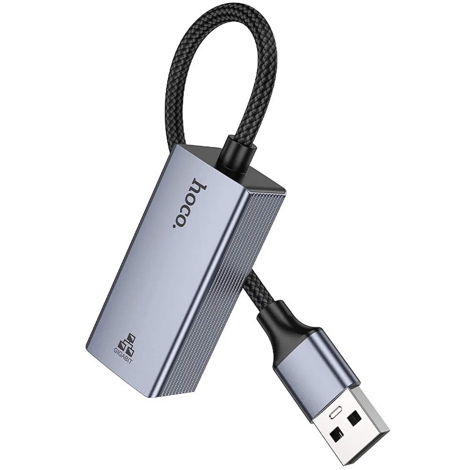 Перехідник Hoco UA37 Portable USB to RJ45 1000 Mbs (0.12m), Metal gray 2, купити оптом з доставкою