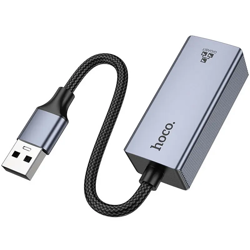 Перехідник Hoco UA37 Portable USB to RJ45 1000 Mbs (0.12m), Metal gray 3, купити оптом з доставкою