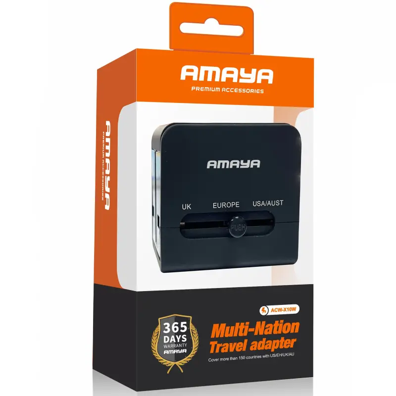Сетевой универсальный переходник Amaya X10W 10W + 1USB-A/1C, Black 1, купить оптом с доставкой
