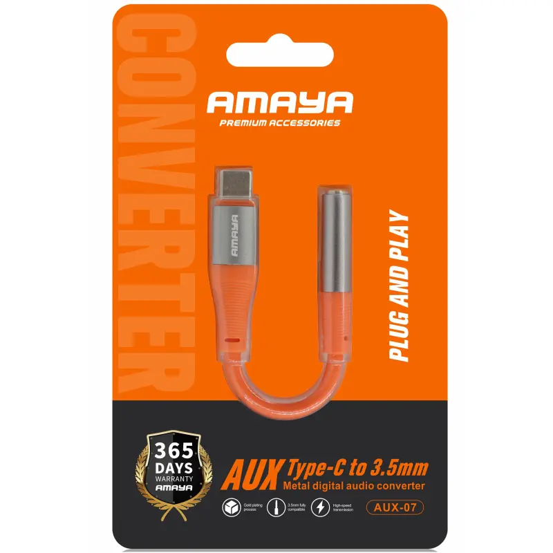 Перехідник Amaya AUX-07 Type-C to 3.5mm, Orange 1, купити оптом з доставкою
