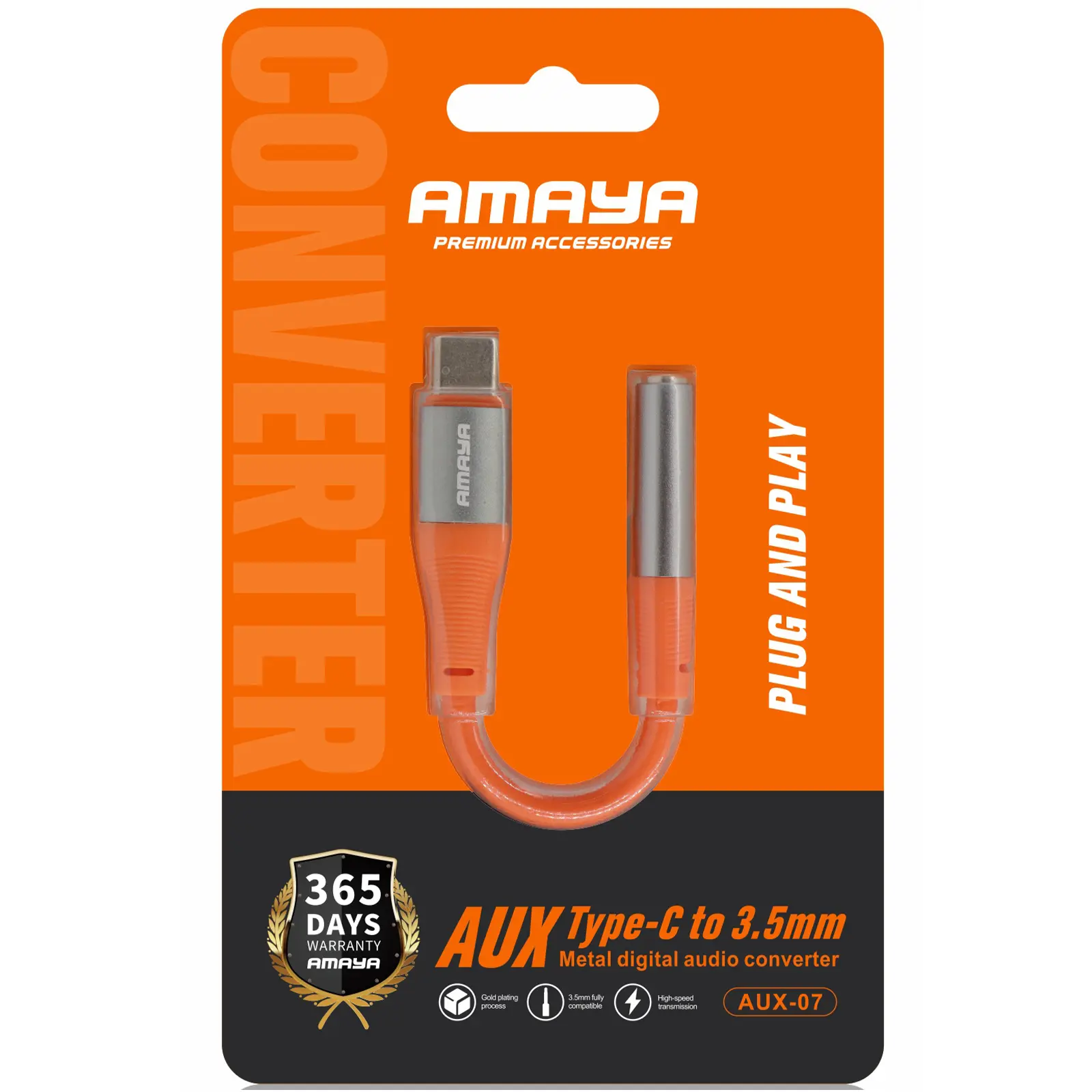 Перехідник Amaya AUX-07 Type-C to 3.5mm, Orange 1, купити оптом з доставкою