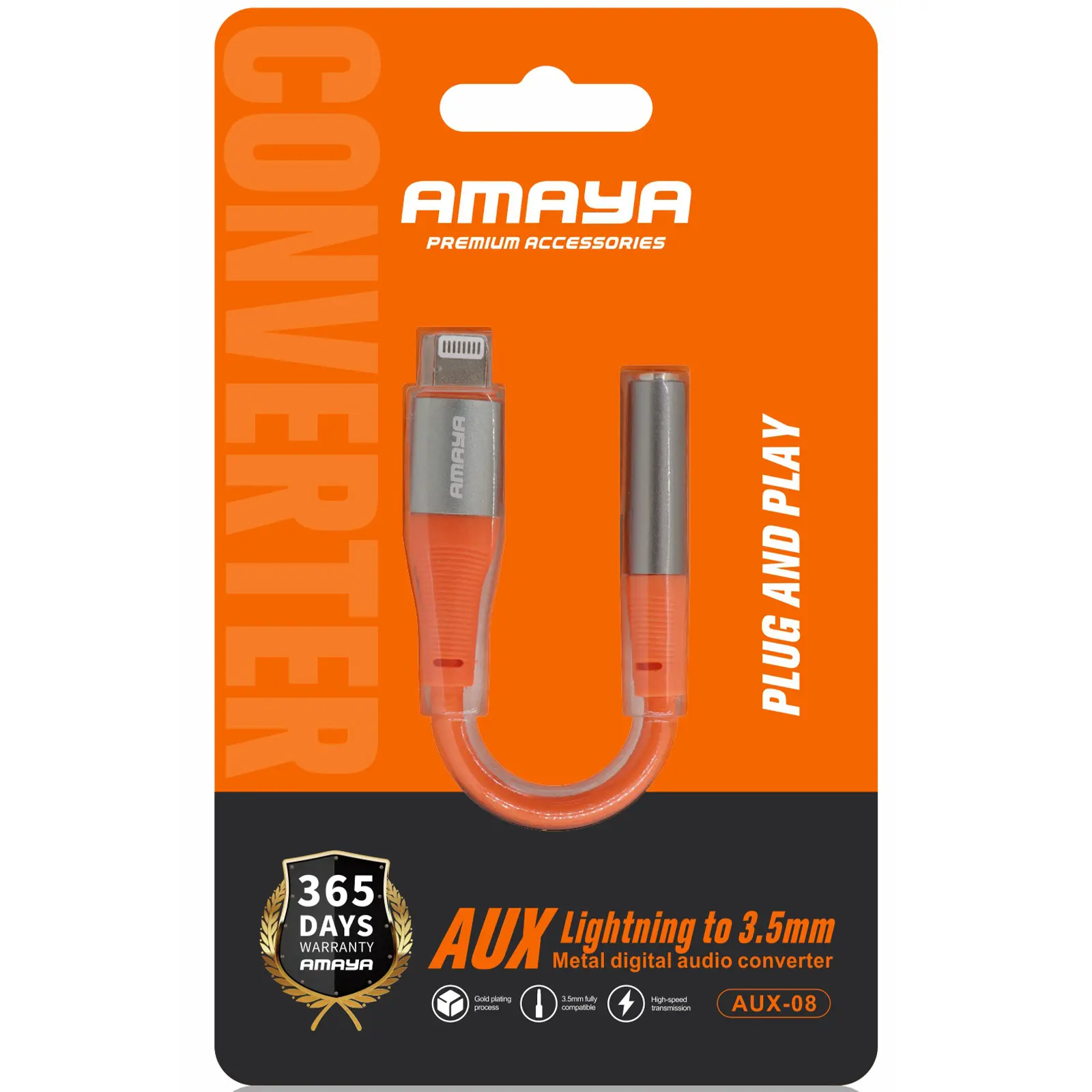 Перехідник Amaya AUX-08 Lightning to 3.5mm, Orange 1, купити оптом з доставкою
