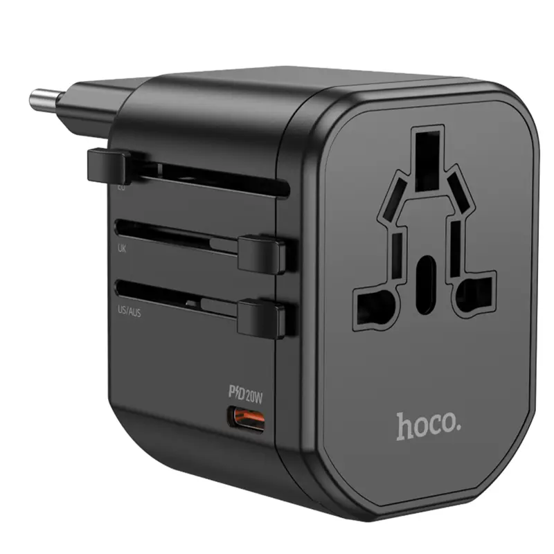 Сетевой универсальный переходник Hoco AC15 Walker PD20W+QC3.0 (2USB-A/1C) (EU), Black, купить оптом с доставкой