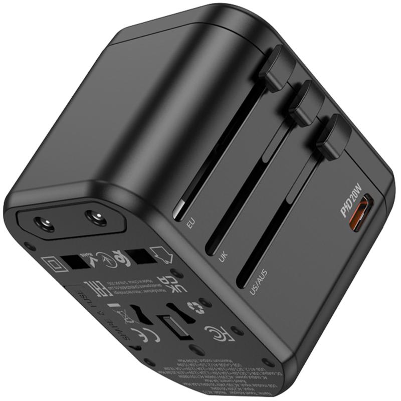 Мережевий універсальний перехідник Hoco AC15 Walker PD20W+QC3.0 (2USB-A/1C) (EU) на малюнкі №3