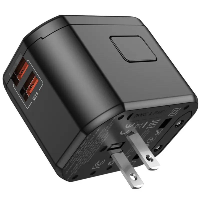 Сетевой универсальный переходник Hoco AC15 Walker PD20W+QC3.0 (2USB-A/1C) (EU), Black 4, купить оптом с доставкой