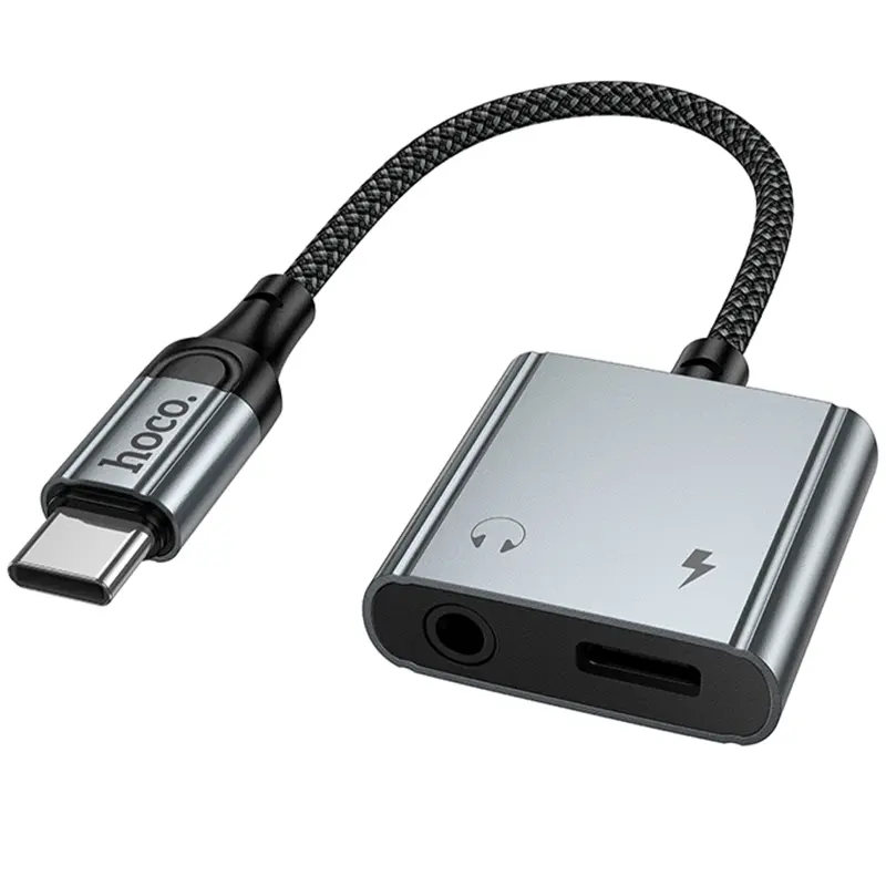 Переходник Hoco UPA34 Type-C to Type-C + 3.5mm, Metal gray, купить оптом с доставкой