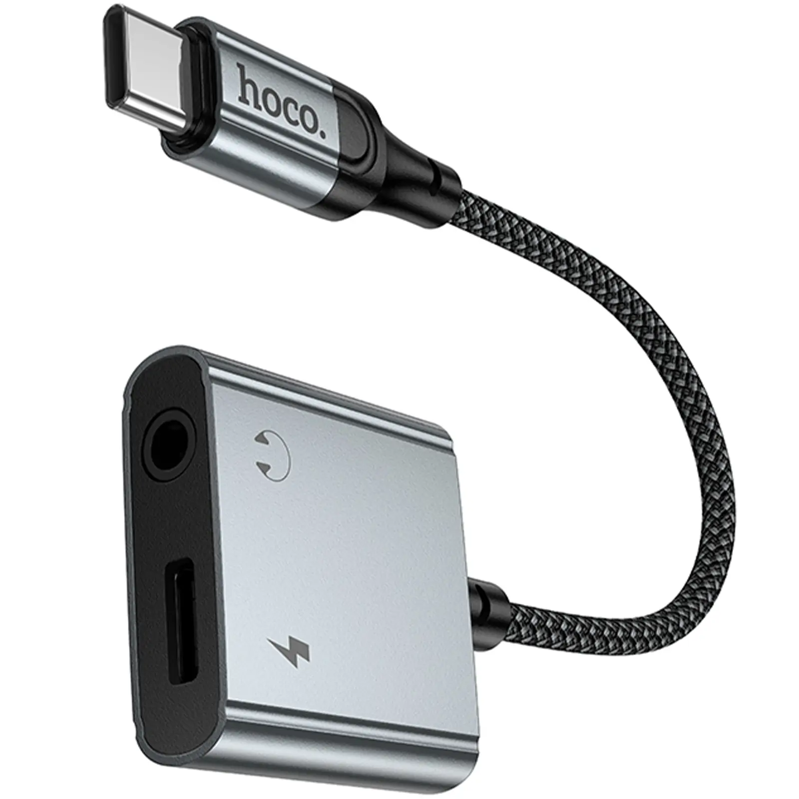 Переходник Hoco UPA34 Type-C to Type-C + 3.5mm, Metal gray 2, купить оптом с доставкой