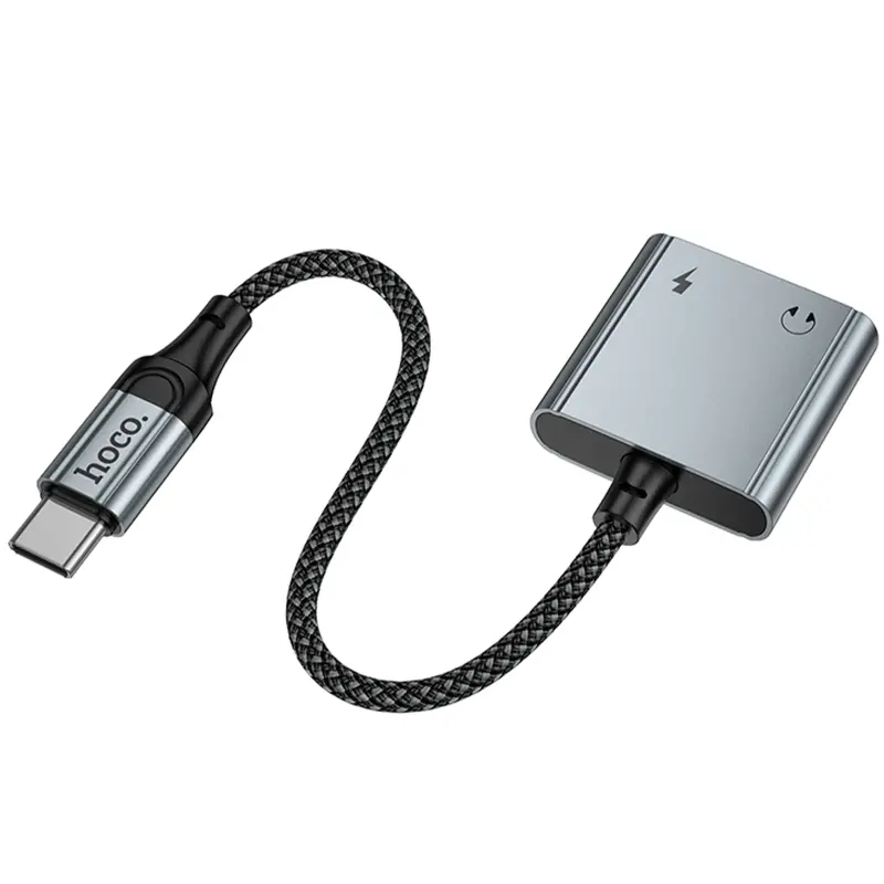 Переходник Hoco UPA34 Type-C to Type-C + 3.5mm, Metal gray 3, купить оптом с доставкой