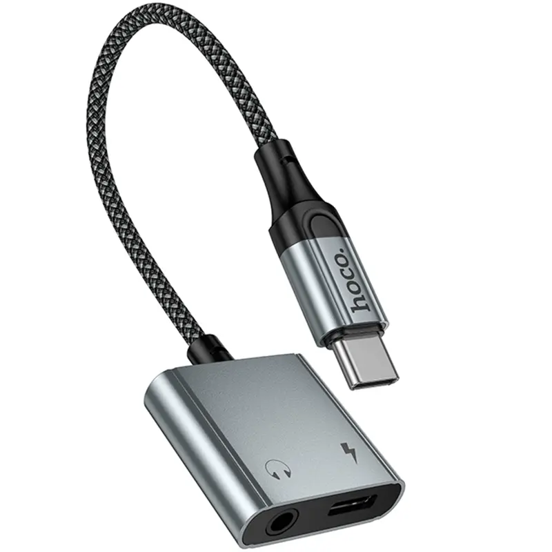 Переходник Hoco UPA34 Type-C to Type-C + 3.5mm, Metal gray 5, купить оптом с доставкой