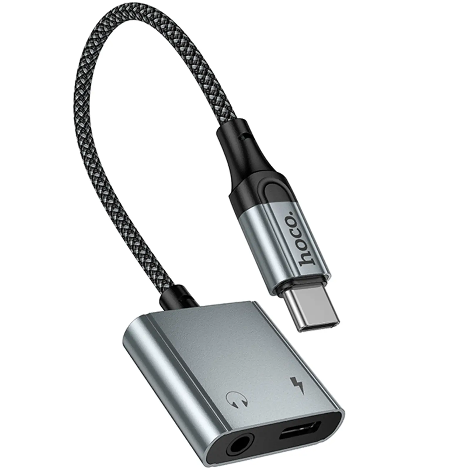 Переходник Hoco UPA34 Type-C to Type-C + 3.5mm, Metal gray 5, купить оптом с доставкой