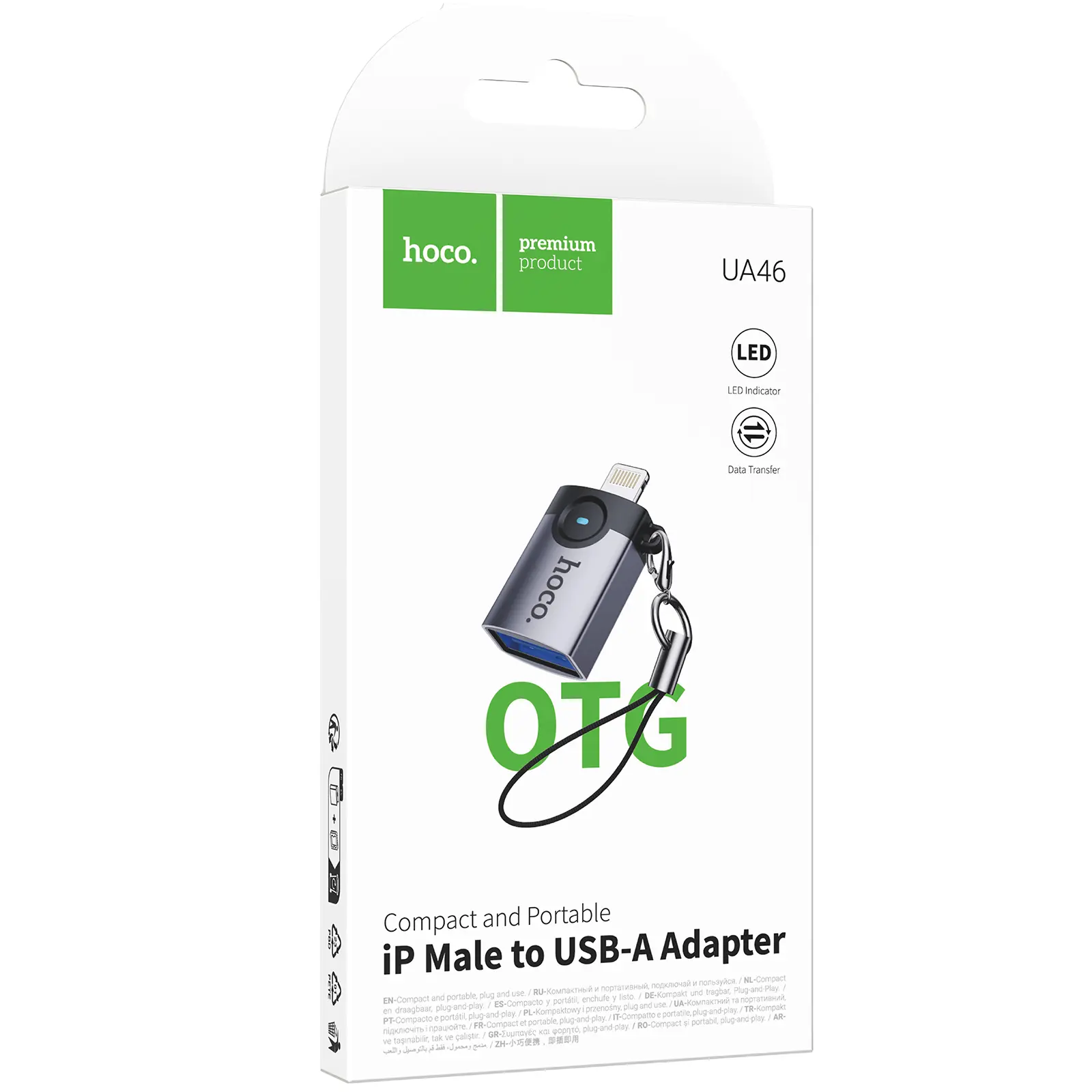 Перехідник Hoco UA46 Lightning Male to USB Female USB2.0, Metal gray 1, купити оптом з доставкою