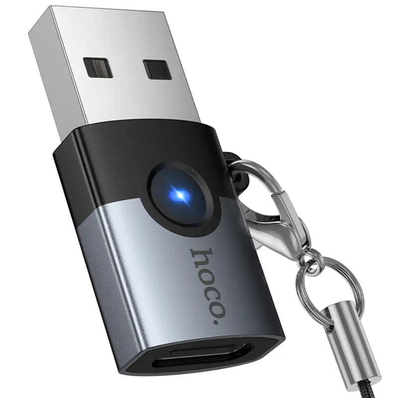 Перехідник Hoco UA46B USB Male to Type-C Female USB3.0, Metal gray 2, купити оптом з доставкою