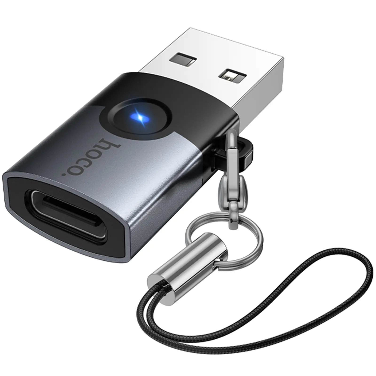 Перехідник Hoco UA46B USB Male to Type-C Female USB3.0, Metal gray 3, купити оптом з доставкою