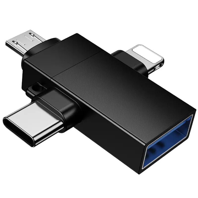 Переходник Borofone BV26D 3in1 Lightning male/Type-C male/Micro male to USB2.0 female, Black 2, купить оптом с доставкой