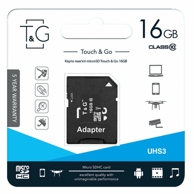 Карта памяти T&G (UHS-3) microSDHC Class 10 - 16GB (с адаптером) на картинке №2