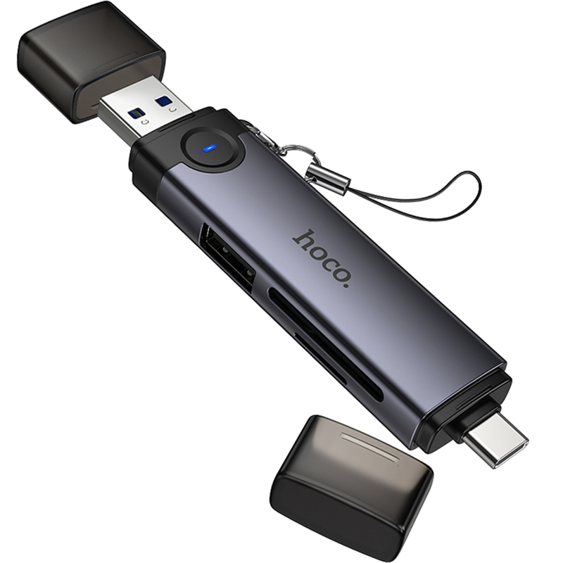 Картридер Hoco HB56 Victory 5in1 Type-C/USB2.0 to SD/TF3.0 + USB 2.0, Metal gray 5, купить оптом с доставкой