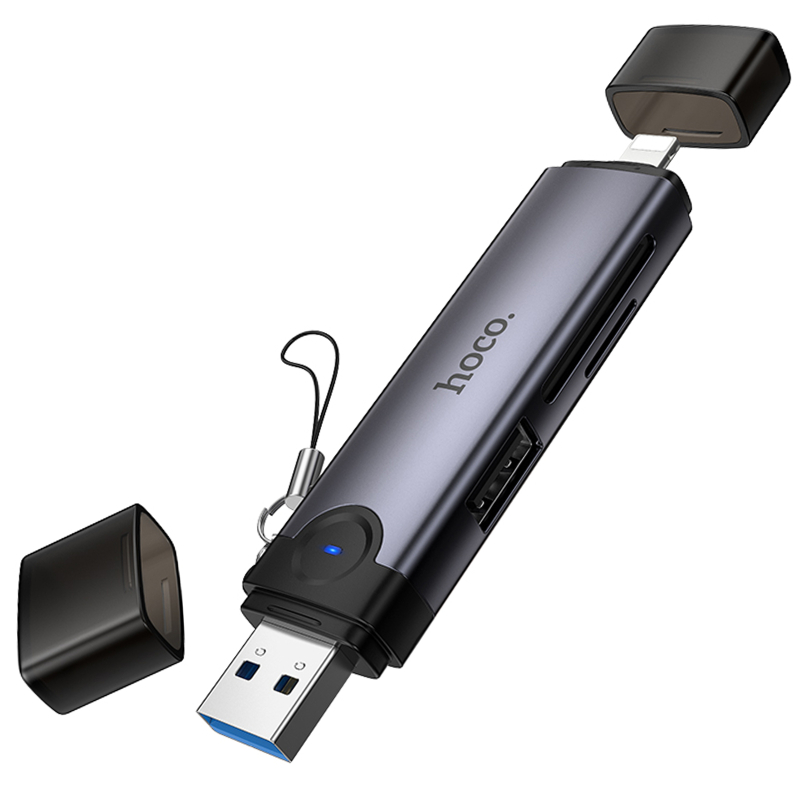 Картридер Hoco HB56A Victory 5in1 Lightning/USB2.0 to SD/TF3.0 + USB 2.0 на картинке №1