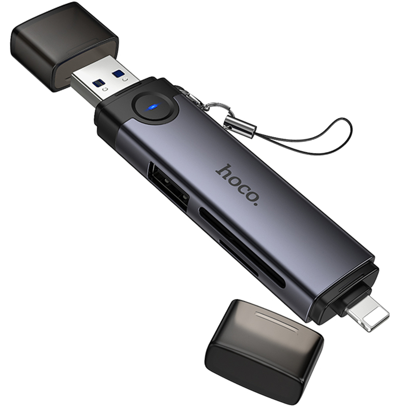 Картридер Hoco HB56A Victory 5in1 Lightning/USB2.0 to SD/TF3.0 + USB 2.0 на картинке №3