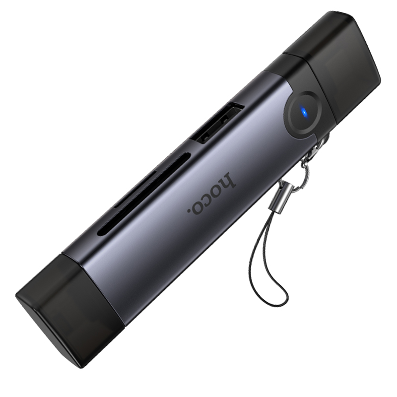 Картридер Hoco HB56B Victory 5in1 Type-C/Lightning to SD/TF3.0 + USB 2.0, Metal gray 4, купить оптом с доставкой