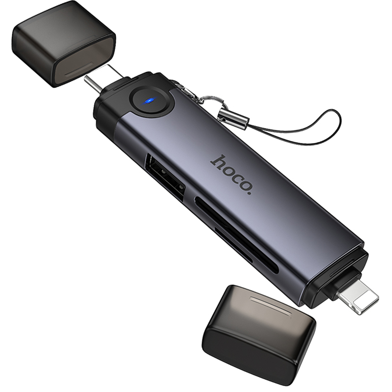 Картридер Hoco HB56B Victory 5in1 Type-C/Lightning to SD/TF3.0 + USB 2.0, Metal gray 5, купить оптом с доставкой