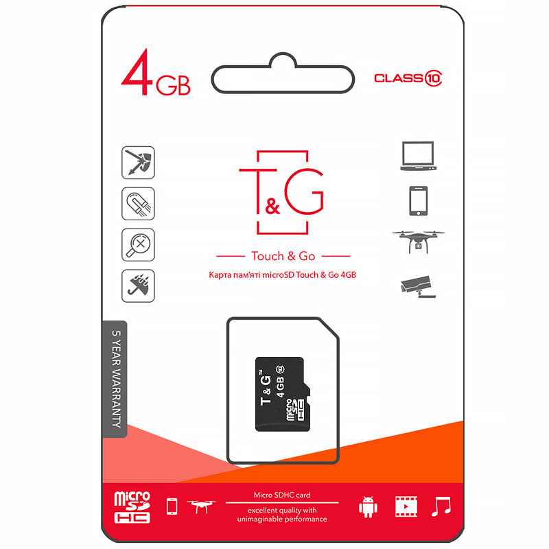 Карта пам'яті T&G microSDHC Class 10 - 4GB (без адаптера), Чорний, купити оптом з доставкою