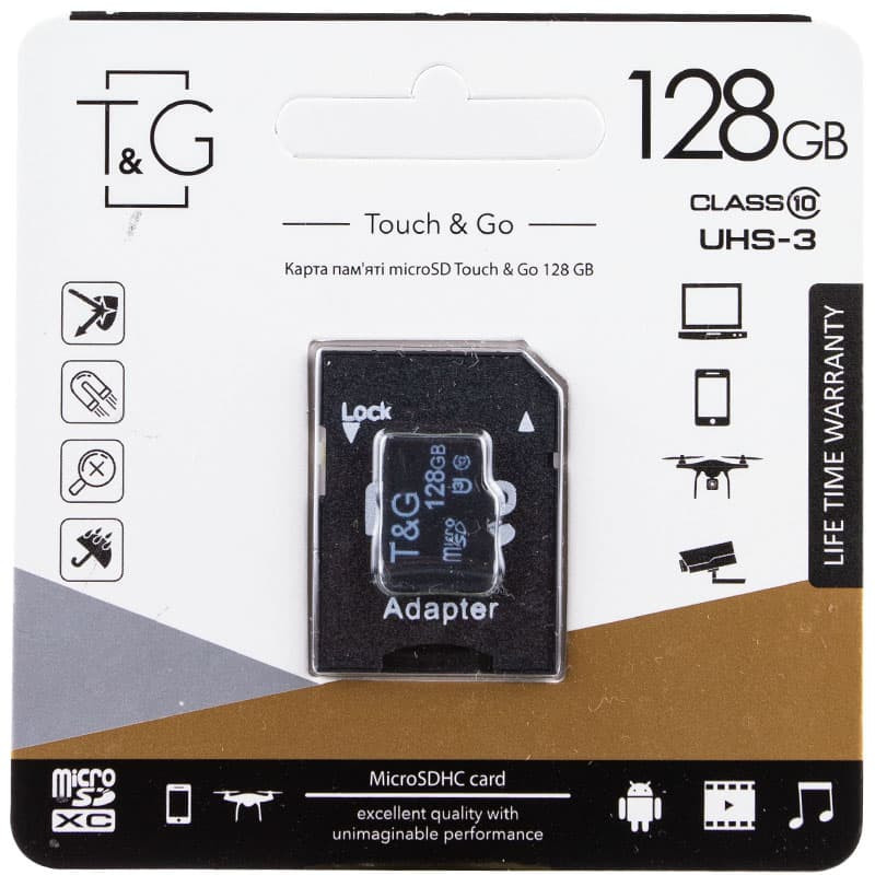 Карта памяти T&G (UHS-3) microSDHC Class 10 - 128GB (с адаптером), купить оптом с доставкой
