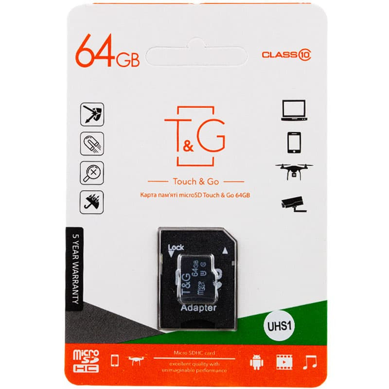 Карта пам'яті T&G (UHS-1) microSDXC Class 10 - 64GB (з адаптером), купити оптом з доставкою