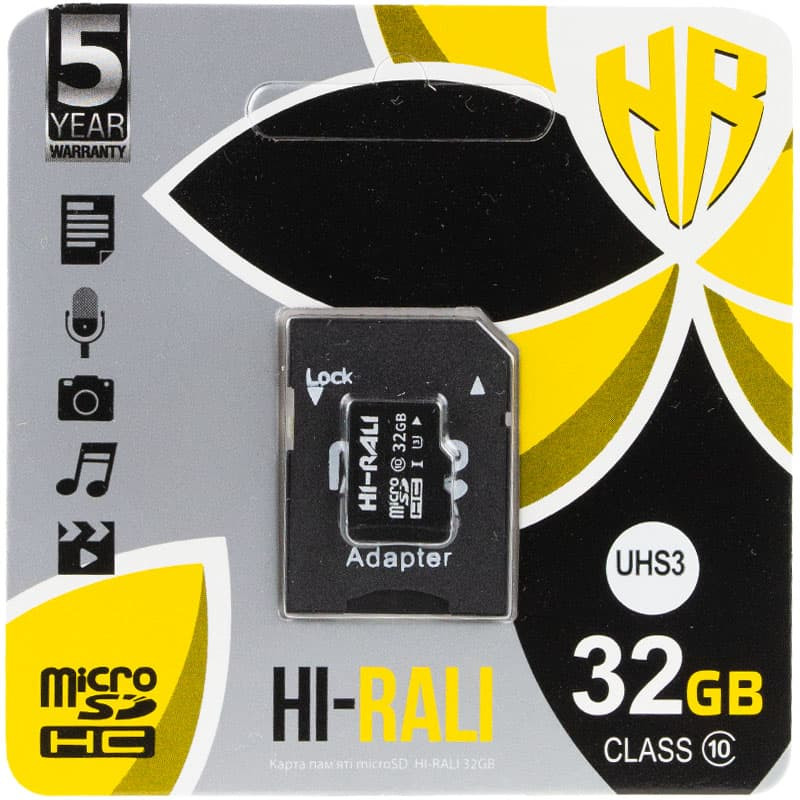 Карта памяті Hi-Rali microSDXC (UHS-3) 32 GB Card Class 10 з адаптером на малюнкі №1