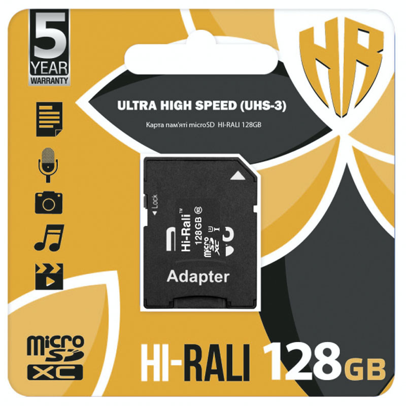 Карта памяти Hi-Rali (UHS-3) microSDXC Class 10 - 128GB (с адаптером), купить оптом с доставкой