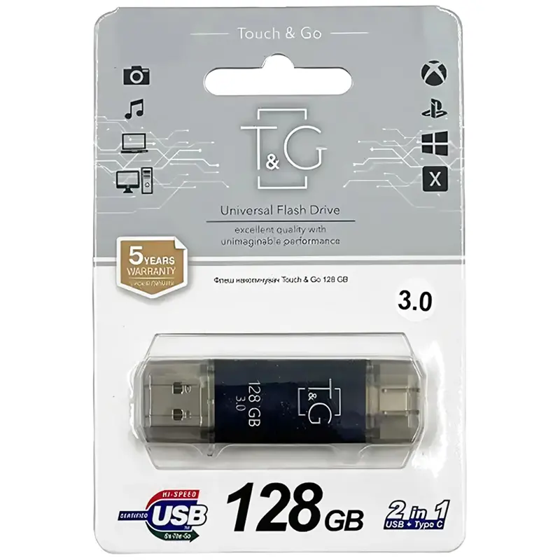 Флеш-накопитель T&G 009 Star Series 2in1 USB 3.0 (USB-A/C) — 128GB, Черный 2, купить оптом с доставкой