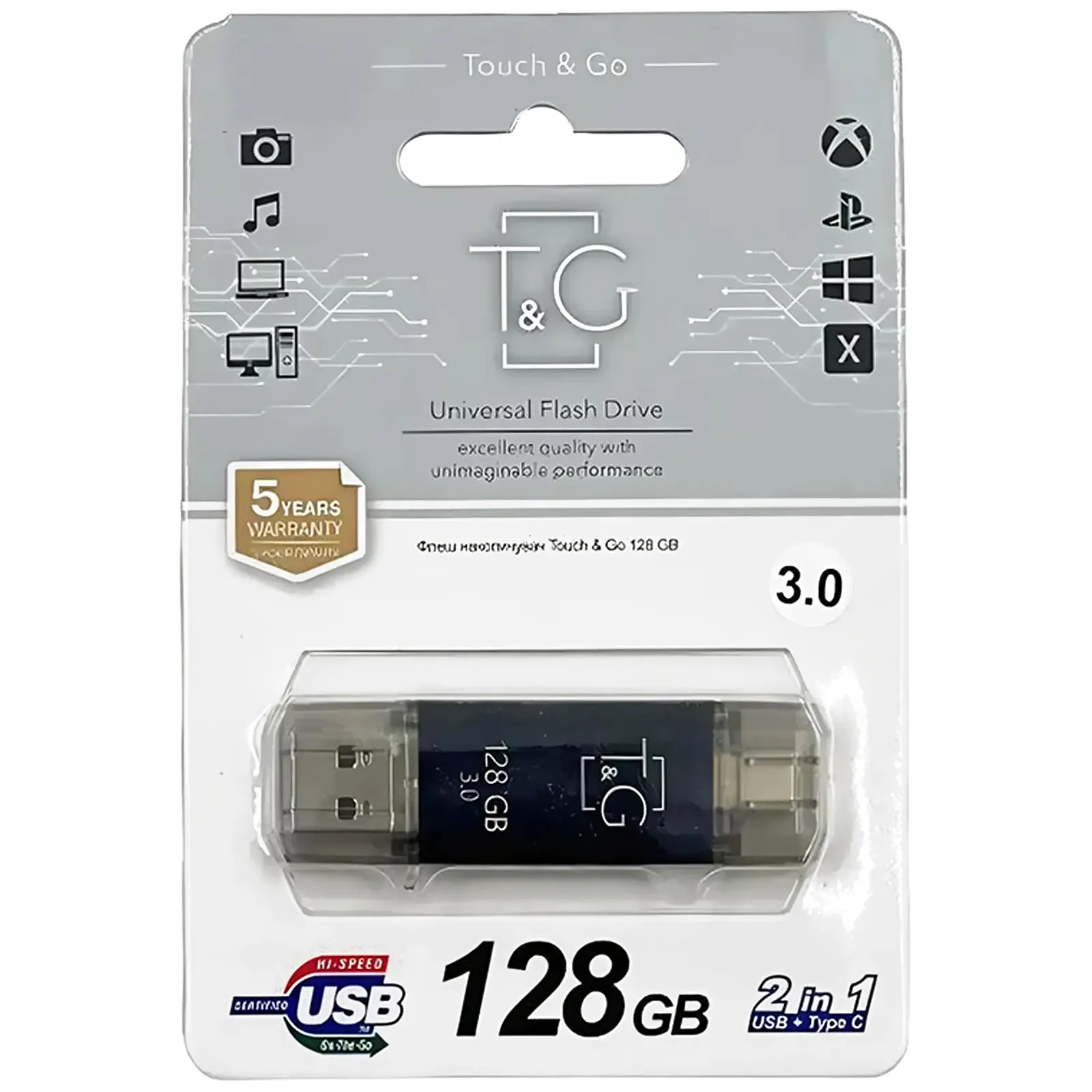 Флеш-накопитель T&G 009 Star Series 2in1 USB 3.0 (USB-A/C) — 128GB, Черный 2, купить оптом с доставкой